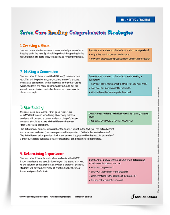 <em>Seven Core Reading Comprehension Strategies</em> Tip Sheet