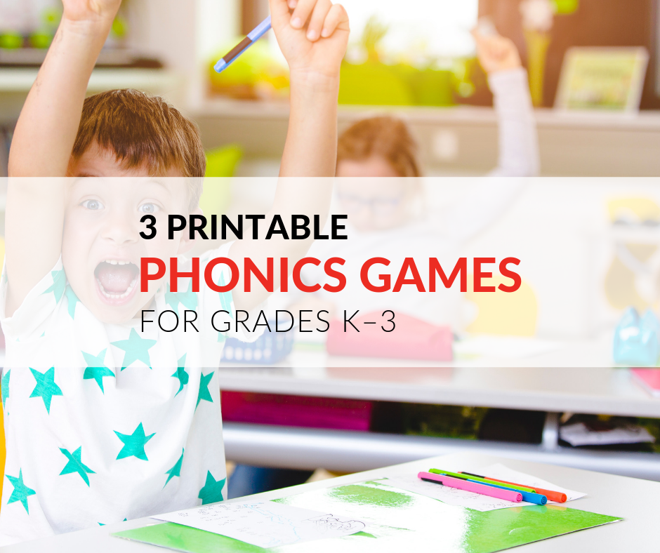 3 printable phonics games for early elementary students